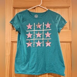 4/$10 Girls 16 Sequined Stars Teal Tee Short Sleeve By So